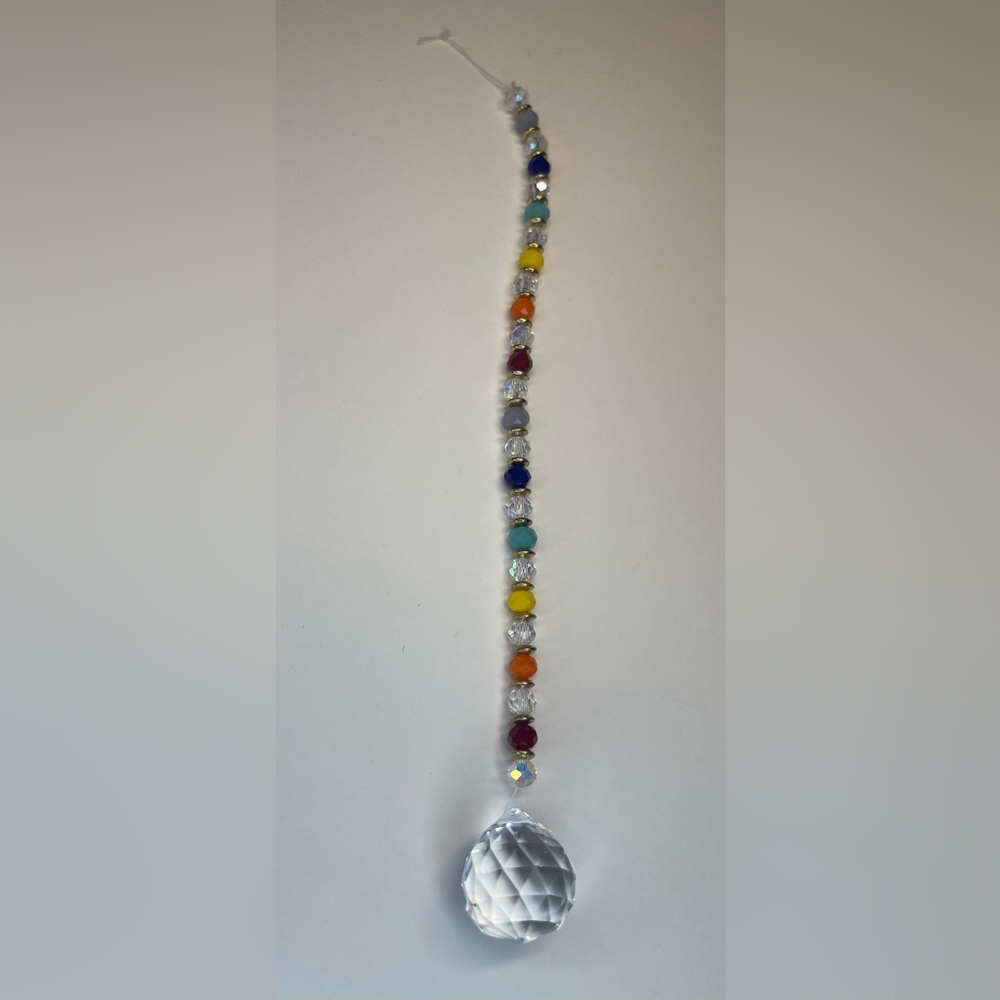 Mini Chakra Rainbow with gold accents suncatcher with small round prism